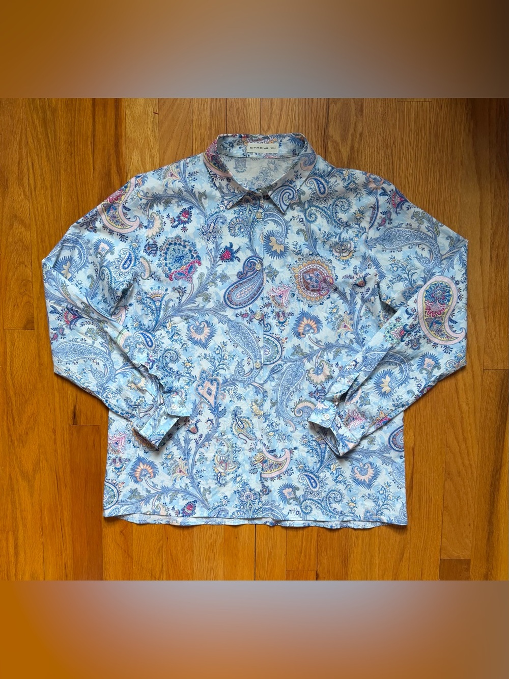ETRO Italy Light Blue Paisley Cotton Button Down Long Sleeve Shirt